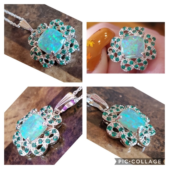 Genuine Blue Australian Fire Opal Pendant Necklace - Picture 3 of 5